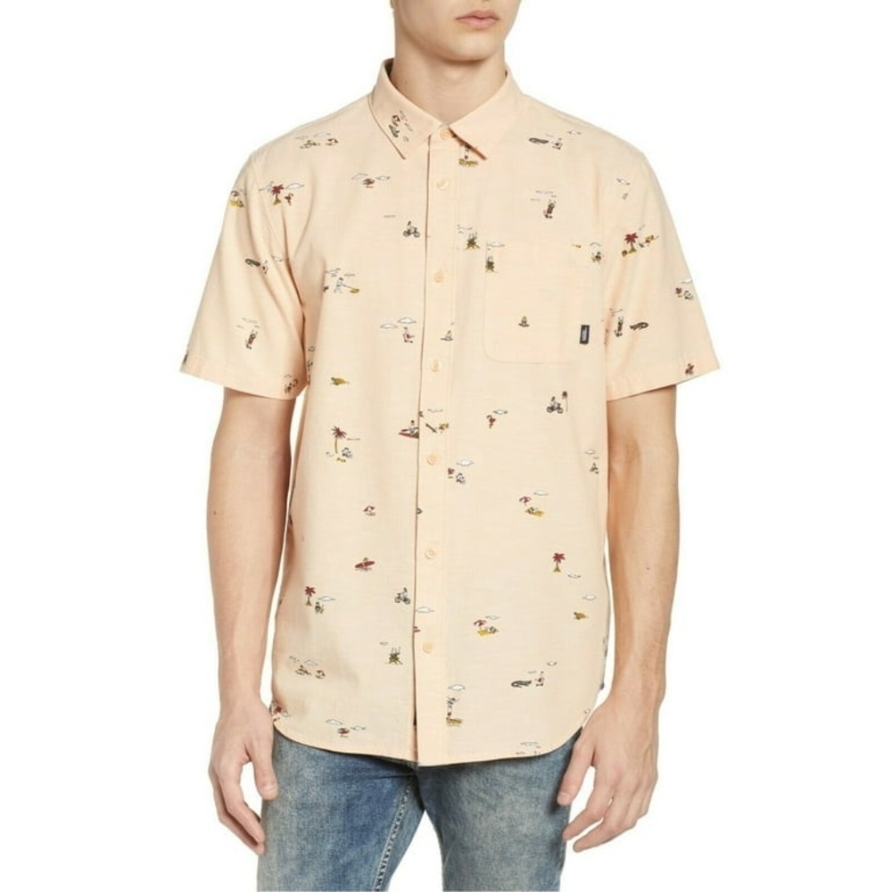Vans Tress Palmas Short Sleeve Peach Buttondown Shirt Size XL